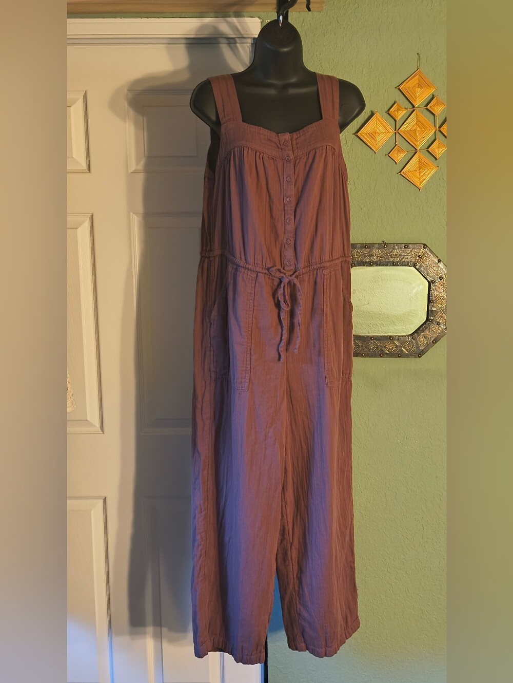Old Navy Deep Brown Cotton Button Front Utility Jumpsuit Size M
